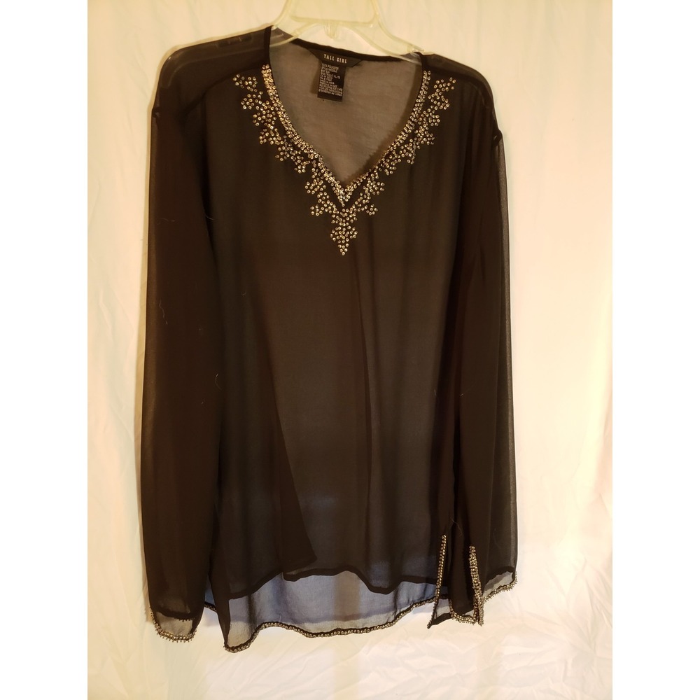 Women's Tall Girl Black Sequined Sheer Cover-Up Size XL